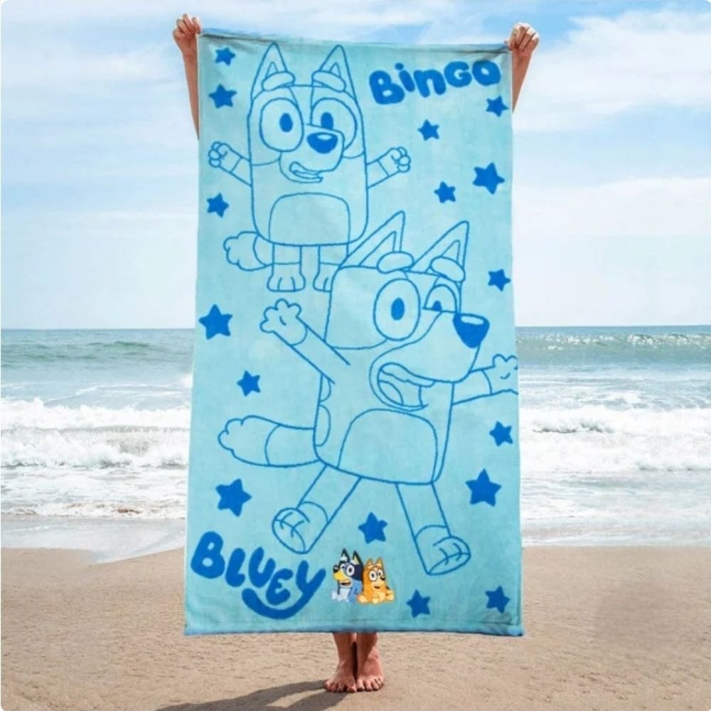 Bluey Bingo 100% Cotton Embroidered Beach Towel 63x34 inch Blue - Picture 3 of 5